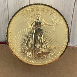 Vintage BULOVA 1907 St.Gaudens Double Eagle Gold Coin Wind-up Alarm Clock